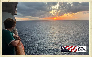 Sunset at sea, sailing near the Panama Canal